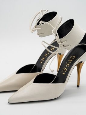 size 41G 11 US Gucci Priscilla Pumps  Mystic White Ankle Cuff Leather Suede